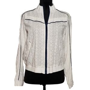 Free People White Eyelet Jacket with Navy Accents